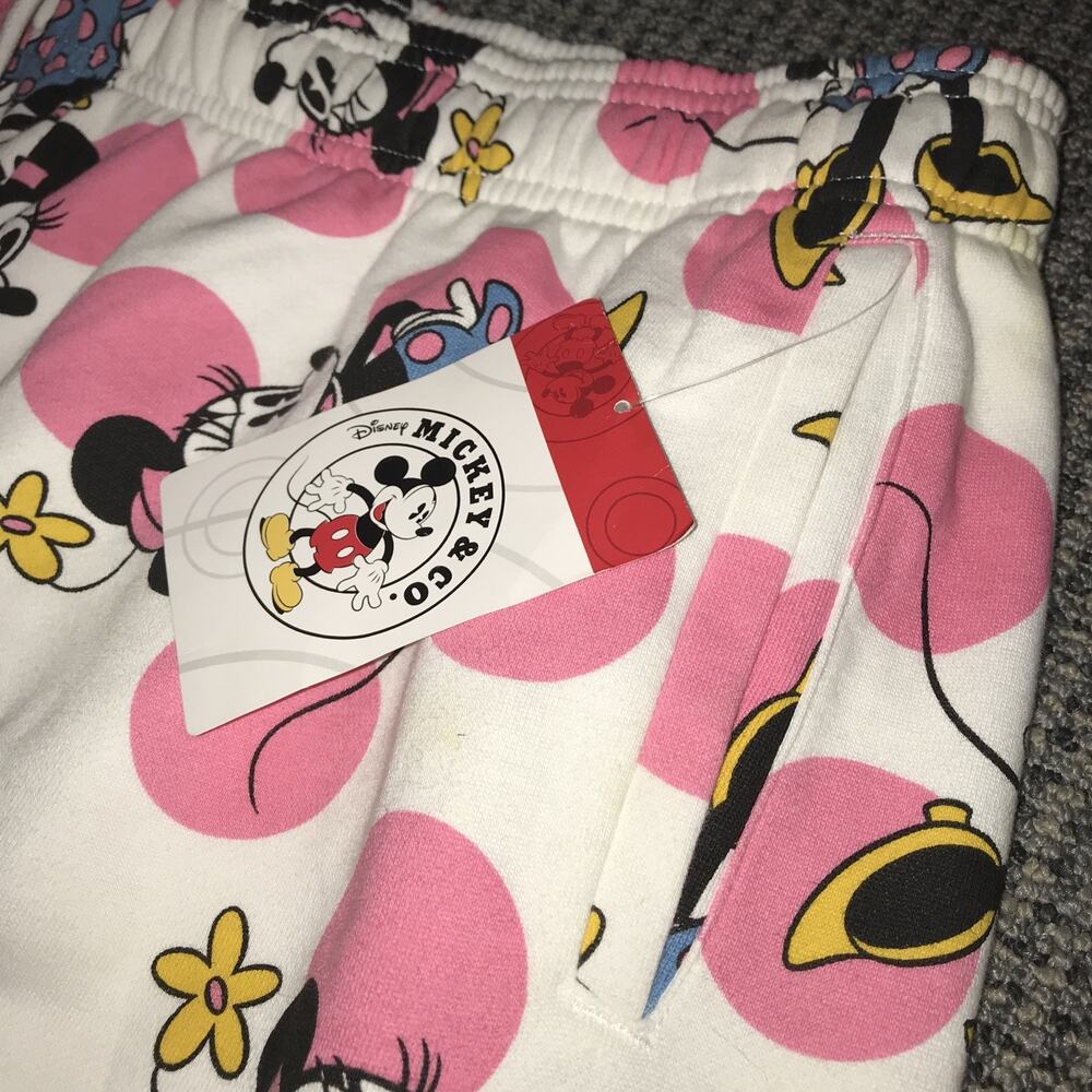 Disney Women's white/Pink Minnie Mouse‎ Fleece Joggers SweatPants Sz XL - Picture 3 of 5